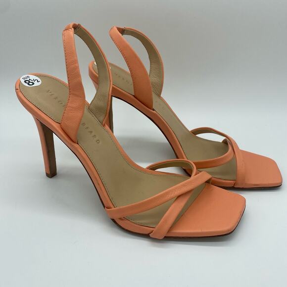 Veronica Beard Pink Orange Leather Slingback Strappy Heels Women's size 8.5